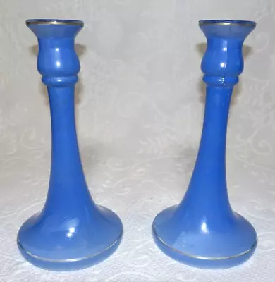 Buy VINTAGE Blue Flash Glass Candlesticks, Set Of 2 ~ 9  Tall • 24.10£