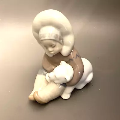 Buy LLadro Porcelain Eskimo Child Playing With Polar Bear Cub Figurine #1195 • 52.13£