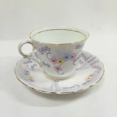 Buy Colclough Teacup & Saucer Bone China Purple Floral Pattern Tableware Vintage • 13£