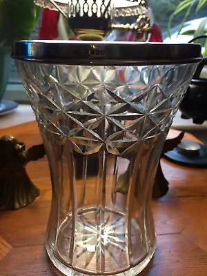 Buy Art Deco Antique Cut Glass Vase With  Silver Rim • 20£