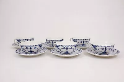 Buy 6 X 527 Rare Antique Cups & Saucers - Blue Fluted Half Lace - Royal Copenhagen • 236.24£
