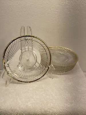 Buy Diana Clear Glass Gold Trim Pattern Depression Ware 6” Saucer Set Of 7 • 47.25£