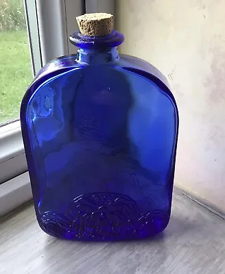 Buy Large Vintage Parlane Decorative Cobalt Blue Glass Bottle With Cork Stopper • 20£
