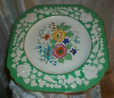 Buy Antique George Jones & Sons Crescent Rhapsody Green Floral Square Plate England • 65.79£