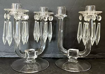 Buy Pair Glass Candelabra Candlestick Holders W/bobeches And Prisms Vintage Baroque • 38.65£