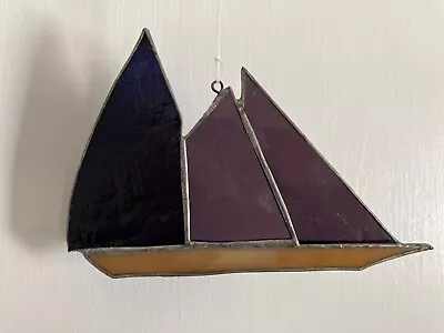 Buy Vintage Hanging Sun Catcher Schooner Sailboat Leaded Stained Glass • 11.58£