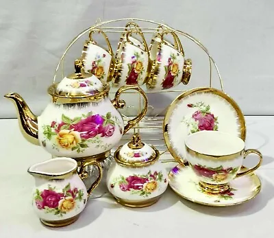 Buy Royal Vintage Bone China 17pc Tea Set Cups,Saucers,Tea Pot,Sugar Pot,Creamer,Sta • 44.44£