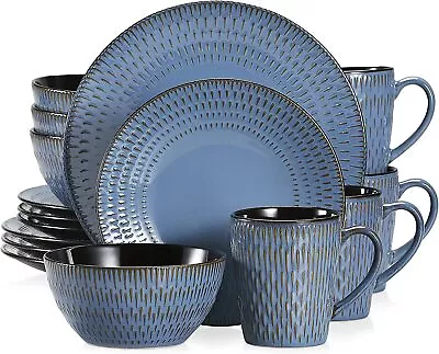 Buy Vancasso 16pc Dinner Set Blue Stoneware Plate Bowl Mug Tableware Service For 4 • 64.59£