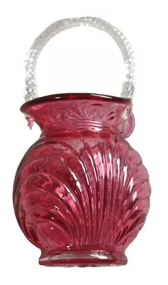 Buy Vintage Ruby Cranberry Art Glass Basket • 9.99£