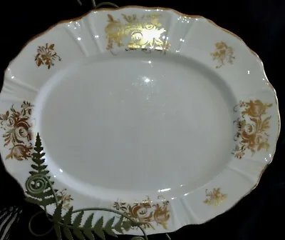 Buy Vintage Hammersley Golden Elegance Flower Embossed Scallop Oval Serving Platter  • 43.15£