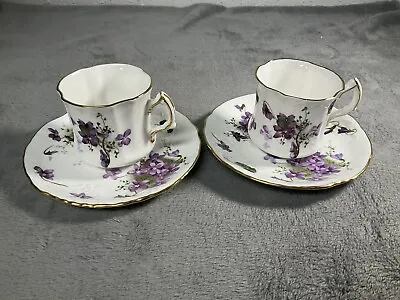 Buy Set Of 2 HAMMERSLEY VICTORIAN VIOLETS COUNTRYSIDE CUPS & SAUCERS VINTAGE ENGLAND • 20.81£
