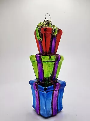 Buy Blown Glass Ornament Stacked Presents Blue Green Red Purple Colors • 15.16£