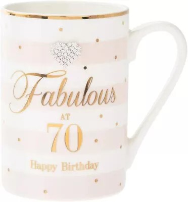 Buy Mad Dots Fabulous At 70 Fine China Mug Diamante Heart 70th Birthday Gift Boxed • 8.49£