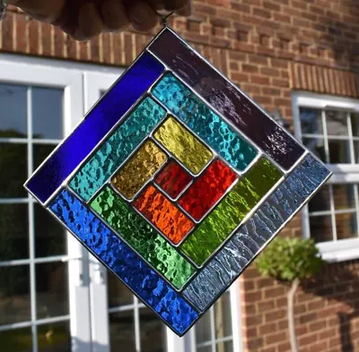 Buy Stained Glass Panel Abstract Rainbow Suncatcher Geometric Handmade In England • 54.50£