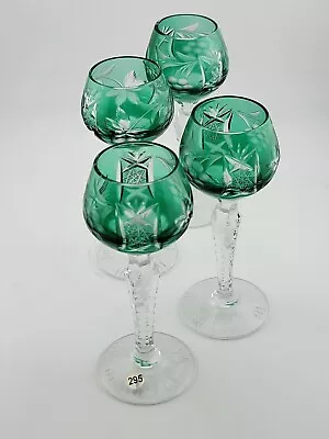 Buy Set Of 4 Lausitzer Bohemian Crystal Green Cut Glass Etched. No Chips Or Cracks • 182.21£