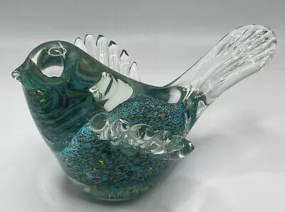 Buy Vintage Art Glass Turquoise Blue Yellow Speckle Dove Bird Figure Paperweight • 15£