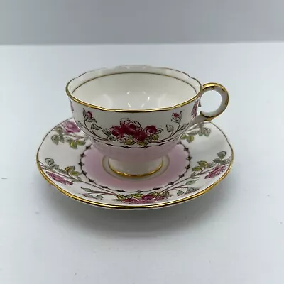Buy Vintage Adderley England Bone China Teacup And Saucer Pink Flowers  Gold Trim • 39.78£