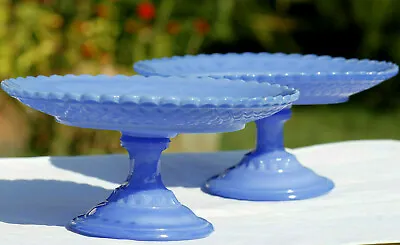 Buy A Pair Of Antique French Blue Opaline Pedestale Cake Stands 30s Vallerysthal? • 177.89£