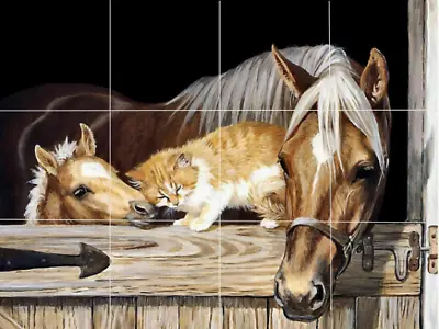 Buy Horse Mare Foal Cat Pony Farm Friends Animals Ceramic Tile Mural Backsplash • 171.67£