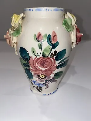 Buy Ceramic Vase Vintage Hand Painted Raised Roses Made In Italy M.B.D 7/3628 Floral • 18.96£