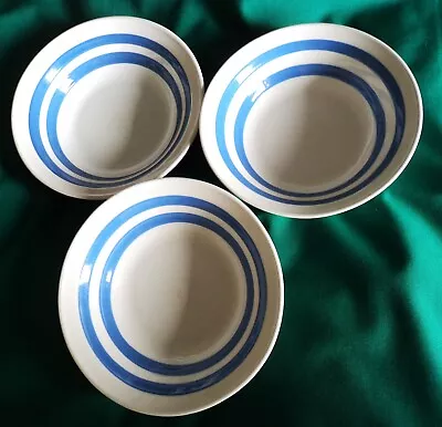 Buy Carrigaline Pottery, County Cork, Ireland. 3 Blue/White Cereal Bowls 6.5ins Diam • 18.75£