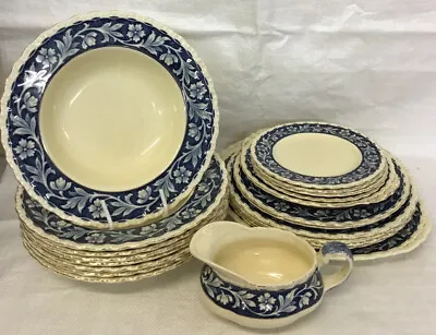 Buy Vintage Grindley Elysian Blue & White China 21 Piece Set Bowls Plates Jug • 25£