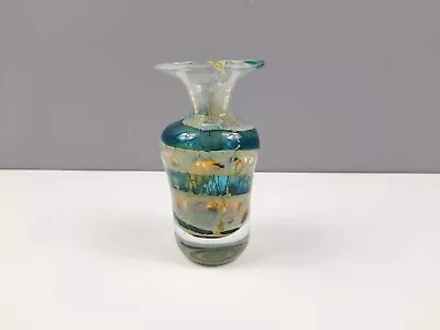 Buy Phoenician Art Glass Vase - Malta - Blue Swirls - Etched To Base - 13 Cm Tall • 8.50£