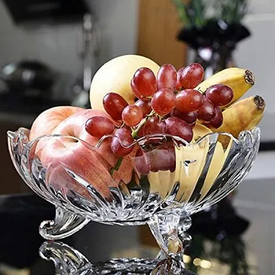 Buy Large Glass Crystal Clear Fruit Bowl Creative Footed Modern Deep Dish Bowl 23cm • 11.99£