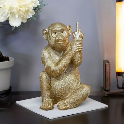 Buy Rude Monkey Ornament Cheeky Gold Animal Statue Middle Finger Up Chimp Sculpture • 14.99£