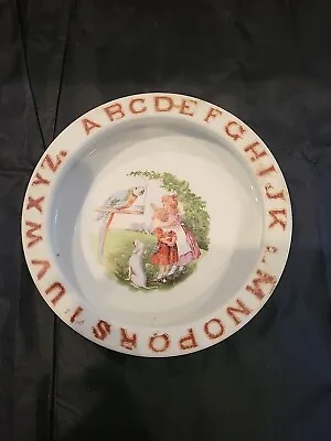 Buy Old German Porcelain/Ceramic Alphabet Baby Dish W/Children, A Parrott And A Dog • 19.25£