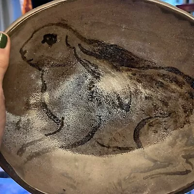 Buy Studio Pottery Glazed Plate Hare Painting Unsigned. • 10£