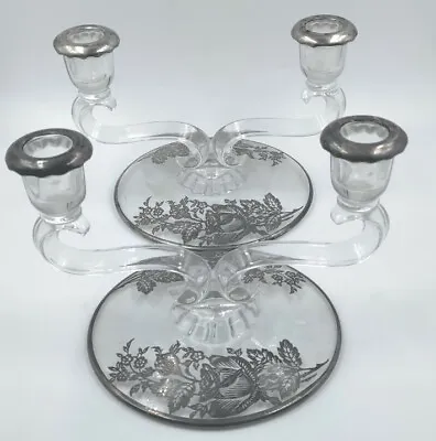 Buy 2 Silver City Glass Candle Holders Sterling Silver Overlay Flanders Candelabras • 67.56£