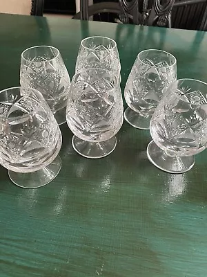 Buy Czech Crystal Glasses Brandy Drinking Bohemian Cut Fine Heavy Star Lace Vintage • 79£