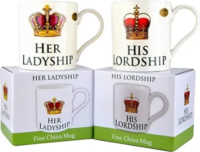 Buy His Lordship & Her Ladyship Fine China Set Of 2 Mugs In Individual Gift Boxes • 12.99£