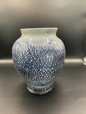 Buy Raku Stoneware Textured Art Pottery Vase Gray Blue Signed 6 In Tall • 17.01£
