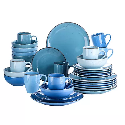 Buy Vancasso Blue Dinnerware Set 32pc Ceramic Tableware Plates Bowls Mugs For 8 • 109.99£