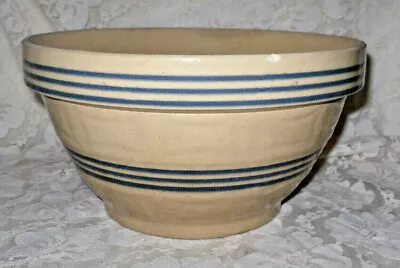 Buy Antique Vtg Yellow Ware Pottery Mixing Bowl Tan With Blue Stripes/bands/rings 9  • 70.88£