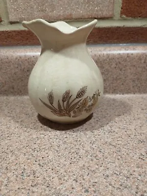 Buy Interpur Glazed Fluted Rim Vase Pottery-Taiwan-Wheat Design-Vtg • 17.33£