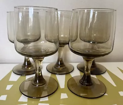 Buy 10 Smoke Glasses Vintage Drinking 5 Libbey Tawny Wine Retro 1970s Brown 5 Sherry • 19.99£