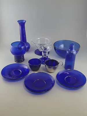 Buy Lot Of 11 Pieces Cobalt Blue Glassware--Includes Vintage Items • 28.45£
