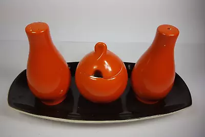 Buy Retro Vintage Carlton Ware Ceramic Black & Orange Cruet Set With Stand • 18.50£