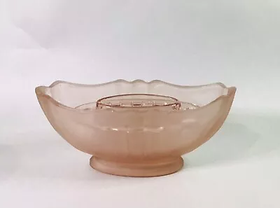 Buy Vintage Bagley Art Deco Peach / Pink Glass Mantle Vase With Flower Frog Insert • 25£