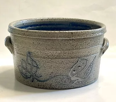 Buy Westmoore Pottery  Seagrove NC Salt Glazed Crock With Handles Gray Blue • 23.96£