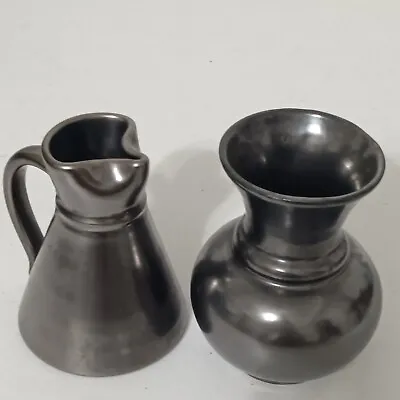 Buy 2 Vtg  Monks  PRINKNASH Abbey Black Metallic Mug Pitcher Pottery MCM England  • 16.60£