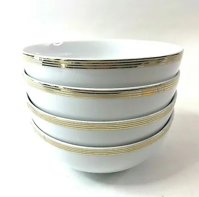 Buy Martha Stewart Odyssey Gold Cereal Bowls Set Of 4 White Porcelain Gold Stripes • 28.55£