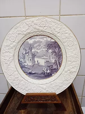 Buy Rare And Beautiful Maling Plate. Idyllic Scenery To Centre. Carved Wooden Stand. • 4.20£