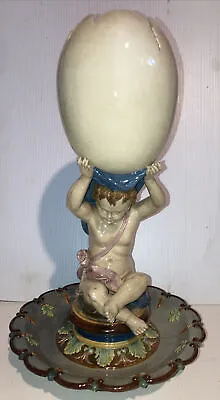 Buy Antique Majolica Centerpiece Putti Cherub Holding Egg Figure 14” Minton ? • 288.88£
