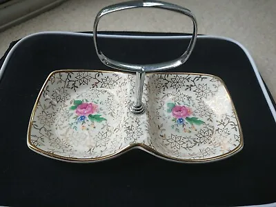 Buy Vintage Midwinter Staffordshire Conserve  Dish Pink Rose And Gold Chrome Handle  • 10.99£