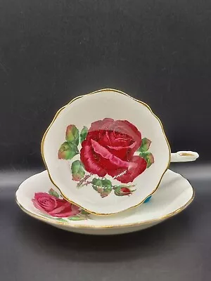 Buy PARAGON R Johnson Largest Red Floating  Cabbage Rose Snow White Teacup & Saucer. • 73.56£
