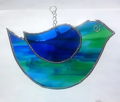 Buy Cute Garden Blue Green Bird Stained Glass Handmade Hanging Suncatcher Wildlife • 14.95£
